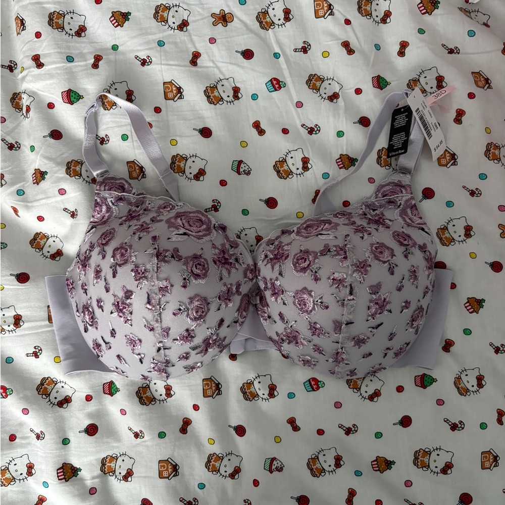 La Vie en Rose Floral Lavender Sleek Back Bra NWT